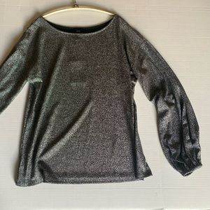 SPARKLE TOP, for the holidays in a gun metal color scoop neck, billowy sleeve.